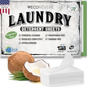 Laundry Detergent Sheets - Eco Friendly Hypoallergenic for sensitive skin, Natural Plant Based Washer Sheets, Travel Laundry Detergent, Chemical Free (64cnt/128 Small Loads) Unscented, Fragrance-Free