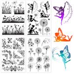 GLOBLELAND 4 Sheets Elves Clear Stamps Fairies Butterfly Corners Plant Borders Dandelions Silicone Clear Stamp Seals for Cards Making DIY Scrapbooking Photo Journal Album Decoration