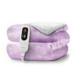 KEPLIN Large Electric Heated Throw Blanket - Electric Heated Blanket Throw for Bedspread 9 Heat Settings & Timer, Machine Washable Fleece Wool Duvet with 1 Year Warranty - Lilac/Cream Sherpa