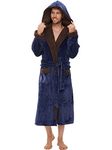 Mens robe with hood Mens Hooded Robe Mens Soft Warm Fleece Plush Robe with Hood Full and Knee Length Bathrobe