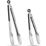 HOTEC Stainless Steel Kitchen Tongs Set of 2-9" and 12", Locking Metal Food Tongs Non-Slip Grip