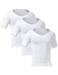 TopTie 3 Pack Seamless Compression V-neck Short Sleeve T-Shirt, Men's Shapewear Undershirt-White-S