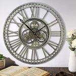 DORBOKER 60CM Large Wall Clock With Real Moving Gears Oversized Industrial Steampunk Decorative Retro Roman Numerals Skeleton Silent Wall Clocks for Living Room Kitchen Office Decor (Vintage Bronze)