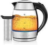 Chefman Electric Glass Kettle with Tea Infuser, 1.8L, Fast-Boiling Water Heater w/ Auto Shut-off & Boil-dry Protection, Cordless Pouring, BPA-Free, Stainless Steel