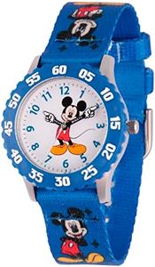 Disney Mickey Mouse Kids' Bezel Stainless Steel Time Teacher Analog Nylon Strap Watch, Blue, Blue Multi, NO SIZE