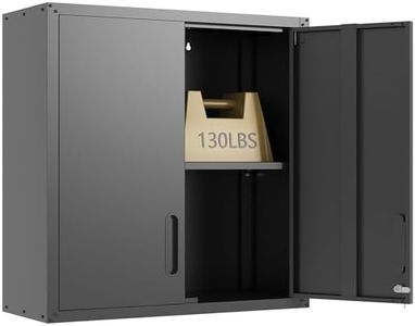 OPTYMIRA Garage Wall Cabinet Metal Storage Cabinet with Lock Black Wall Mounted Heavy Duty Steel Tool Cabinet with 2 Doors Hanging Cabinet for Garage Warehouse Bathroom Kitchen,Assembly Required