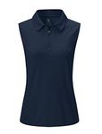 YSENTO Women's Sleeveless Golf Apparel Shirts Clothes Outfits Collared 1/4 Zip Tank Tops Quick Dry Tennis Polo Shirts Navy L