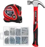 WISEUP Hammer and nails Set 560pcs Wall Nails & Finish Nails For Hanging Pictures Small Hammer Set 8oz Tape Measure 10ft Basic Woodwork Tool Kit For Home Decor,Wood Craft,Household DIY Supplies