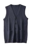 Men's Sweater Vest V-Neck Sleeveless Knitted Cardigan Mens Clothing_Navy_Small