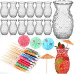 Tioncy 20 Pcs Pineapple Glasses 200 Pcs Drink Umbrellas 18 oz Pineapple Glasses for Cocktails Drink Umbrellas Cocktail Picks Pineapple Shot Glasses Beverage Drinkware for Party Decoration Supply