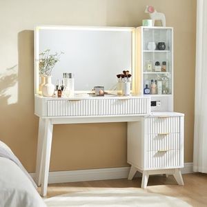 T4TREAM 48" Fluted Makeup Vanity Desk with 36" Lighted Mirror, White
