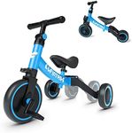 besrey 5 in 1 Toddler Bike for 10 Month to 4 Years Old Kids, Toddler Tricycle Kids Trikes Tricycle, Gift & Toys for Boy & Girl, Balance Training, Removable Pedals - Blue