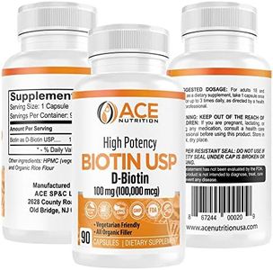 Ace Nutrition High Potency Biotin USP (D-Biotin 100,000mcg) - Superior Biotin, Organic Rice Flour, Vegetarian Capsules for Hair, Skin, & Myelin Health, Made in The USA (100mg/90 Capsules) (3)