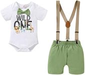 GRNSHTS Baby Boy Funny First Birthday Clothes Infant Boy Bow Tie Romper Bodysuit Cake Smash Outfits, Light Green, 12-18 Months