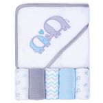 Viviland Baby Towel and Five Washcloths, Soft Absorbent Baby Girl Boy Bath Towel Set, Elephant Hooded Towels with Infant Washcloths, Gift for Infants and Newborn, 26"×30", 6 Pack