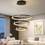 Siittoo Modern LED Chandelier, 90W Dimmable Modern LED Black Pendant Light, 3-Ring Acrylic Hanging Chandelier Lighting Fixture for Kitchen Island Dining Living Room Bedroom Foyer (Dia: 20+16+12 inch)