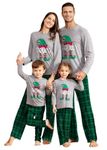 IFFEI Matching Family Pajamas Sets Christmas PJ's Squad Print Grey Top and Plaid Bottom Sleepwear Women: M