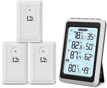 ORIA 3 Sensor Wireless Indoor Outdoor Thermometer Hygrometer, Digital Temperature Humidity Monitor with Backlit Display, Min/Max Records, Celsius/Fahrenheit Switch for Home, Garden, Greenhouse