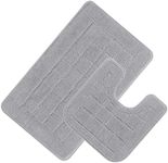 HEBE Bathroom Rugs Set 2 Piece Microfiber Bath Shower Mat and U-Shaped Toilet Rug Non Slip Absorbent Shaggy Bath Rug for Tub, Shower and Bath Room,Grey