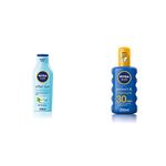 NIVEA SUN After Sun Moisturising Soothing Lotion (400 ml), Cooling Moisturiser with Aloe Vera, Naturally Soothing After Sun Care & Sun Protect & Moisture Sun Spray SPF30 (200 ml)