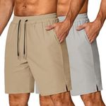 COOFANDY Men's 2 Pack Gym Workout Shorts 7 Inch Athletic Running Shorts Regular Fit Training Hiking Shorts Khaki/Grey