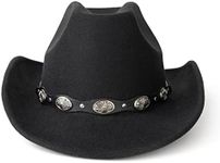 Lisianthus Men & Women's Felt Wide Brim Western Cowboy Outdoor Fedora Hats with Belt Flower-Black