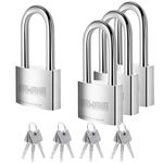 KAWAHA 41/40L-4PS 1-9/16 inch (40mm) Long Shackle High Security Stainless Steel Padlock with Stainless Steel Key for Both Indoor and Outdoor use (Heavy Duty, Anti-Rust) (40mm, Keyed Alike L - 4 Pack)