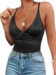 ssyyx Women's Sexy Neon Corset Tops Deep V Neck Satin Bodysuit Going Out Tank Top with Underwire Body suit