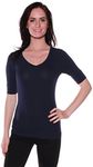 Emmalise Women's Cotton Blend V Neck Tee Shirt Half Sleeves - X-Large,Navy