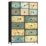 Tohomeor Dresser with Drawers for Bedroom Chest of Drawers Fabric Dresser for Closet,Nursery Entryway Hall Tree TV Stand for Living Room Retro Floral Pattern Drawers Wooden Top (14 Drawers)