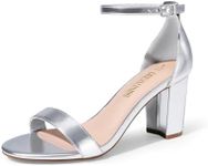 DREAM PAIRS Women's Chunk Low Heel Pump Sandals,Size 6.5,Silver-Metallic,CHUNK