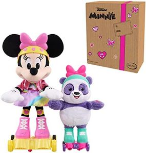 Just Play Disney Junior Minnie Mouse Roller-Skating Party Minnie Mouse, Interactive Light Up Feature Plush with Talking, Singing, and Moving, Includes a Roller-Skating Panda, by