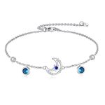 YAFEINI Moon Star Ankle Bracelets for Women 925 Sterling Silver Zircon Anklets Sea Beach Adjustable Foot Anklet Jewellery Gifts for Teen Wife (Star and Moon)