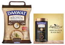 Daawat Brown, Cooks in 15-minute, Full Bran Intact, Fibre-Rich Basmati Rice, 5 Kg & Daawat Black Rice Immuno Plus 1KG Pack