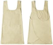 Hudson Durable Goods Cotton Cross Back Apron for Women - Seamless Crossover Style Smock Apron for Cooking, Cleaning, Gardening, & More - 36” Full Length Pinafore Dress Apron with Pockets (Biscuit)