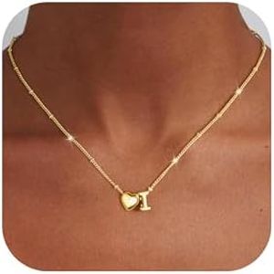 Ursteel Initial Necklaces for Women - Heart Initial Necklace for Women Dainty Letter I Necklace Girls Lockets Necklaces Personalized 14K Gold Plated Jewelry Birthday Gifts