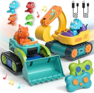 Lehoo Castle Remote Control Car 2 Pack, Dinosaur Construction Vehicle RC Cars, Cartoon RC Race Car, Toy Car with Music & Sound Toy for Toddler Kids, Baby Toys for 1 2 3 Year Old