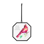 DEMDACO Dean Crouser Collection Be Like The Birds Sing Loud and Fly Free Watercolor Red Cardinal 3 x 3 Iron and Glass Octagon Suncatcher Ornament Display