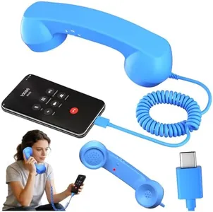 Retro Phone Handset, Retro Telephone Handsets Style Type-C Port, HD Retro Landline Handle Receiver for Home or Office Mobile Video Conferences, HD Calls, Volume Control, Plug and Play,Black (Blue)