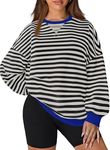 ZESICA Womens Casual Striped Pullover Tops Long Sleeve Shirts Crewneck Oversized Sweatshirts 2024 Fall Clothes,Dim,X-Large