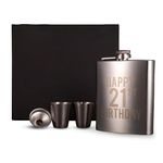 Happy 21st Birthday Flask! Set of 1 7oz Engraved Stainless Steel Flask with 2 Shot Glasses and a Funnel! Perfect 21st Birthday Gift (21st Birthday)