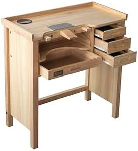 UNIPEC Deluxe Solid Wood Jewelers Workbench – Heavy-Duty Jewelry Bench with Drawers, Outlets, 1 USB, 1 Type-C, 2 Sockets, Wireless Charging Pad & Pop-Up Retractable Power Socket for Crafting & Repair