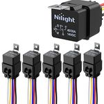 Nilight 50044R 5 Pack Waterproof 40/30 AMP Heavy Duty 12 AWG Tinned Copper Wires 5-PIN SPDT Bosch Style 12V Automotive Relay and Harness Set