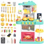 deAO Kids Kitchen Play Set, 54 PCS Kitchen Toys for Toddlers with Realistic Lights & Sounds, Play Kitchen Pretend Food Playset for for 3 4 5 6+ Years Old Boys and Girls (Green)