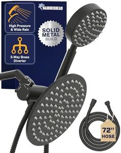 HammerHead Showers® ALL METAL Dual Shower Head Combo – MATTE BLACK – 8 Inch Rainfall High Flow Shower Head & Handheld Shower Head High Pressure with Hose 6ft - Hotel-Like Double Shower Heads