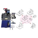 Print Digits|5-in-1 Combo Heat Press with Slide-Out Tray – Multifunction Heat Transfer Machine for T-Shirts, Caps, Mugs & Plates – 360° Swing Arm & LED Control