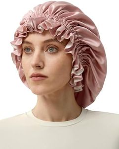 LilySilk 100% Mulberry Silk Bonnet for Sleeping Women Adjustable Double Layer Silk Hair Wrap for Curly Hair Reversible Pink+White