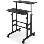 CASART Height Adjustable Rolling Computer Desk, 2-Tier Standing Desk with Wheels & Tilting Top, Home Office Computer Workstation Mobile Laptop Table for Bedroom Study Small Spaces (Black)