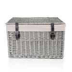 Wickerfield Large Home Storage Basket Trunk Chest Hamper with Lid and Cotton Liner, Grey (Extra Large)