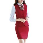 YYNUDA Women's Suit 2 Piece Casual Work Office Blazer Jacket Slim Fit Vest Suits Skirt Suits Red